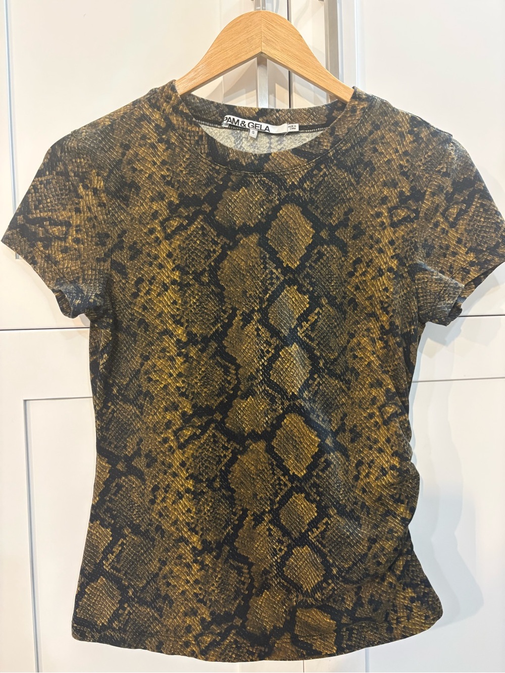 Pam & Gela Black and Brown Snake-Print Short Sleeve Tee